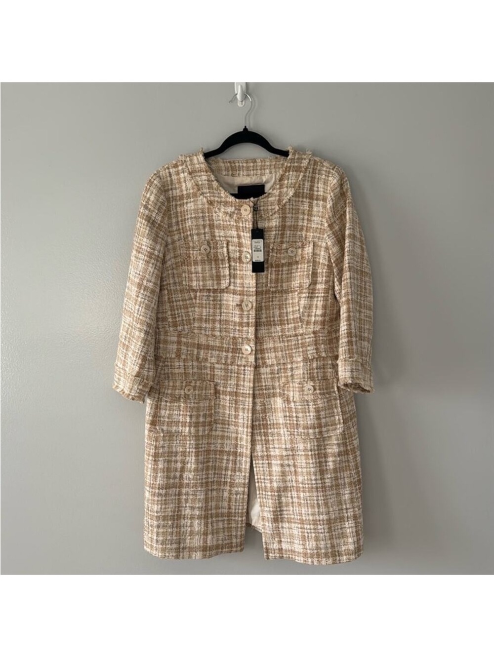 Talbots Tweed Textured Overcoat Size 12 Tan/ Oatmeal New with Tags
